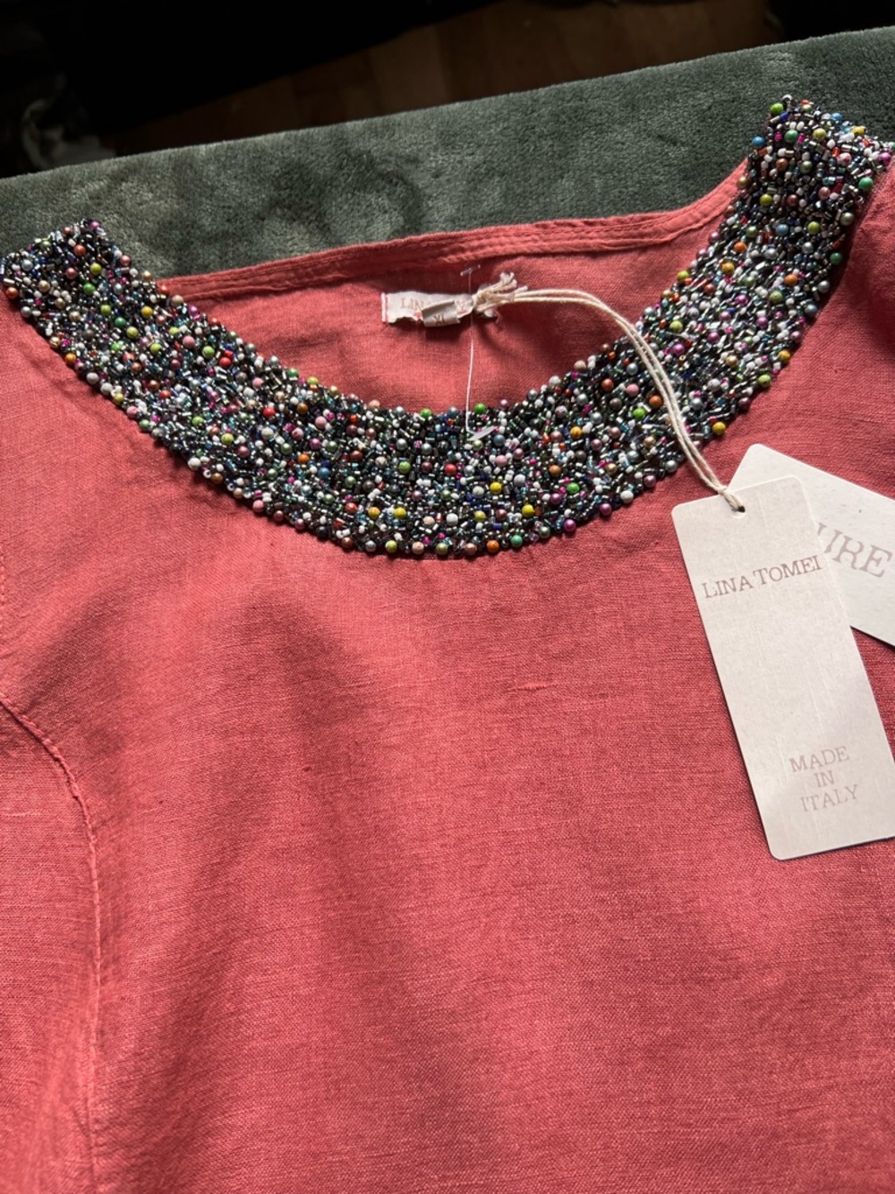 Sleeveless Beaded Collar Pink Shift Dress LINA TOMEI ITALY-Easy&Comfortable - Picture 3 of 4
